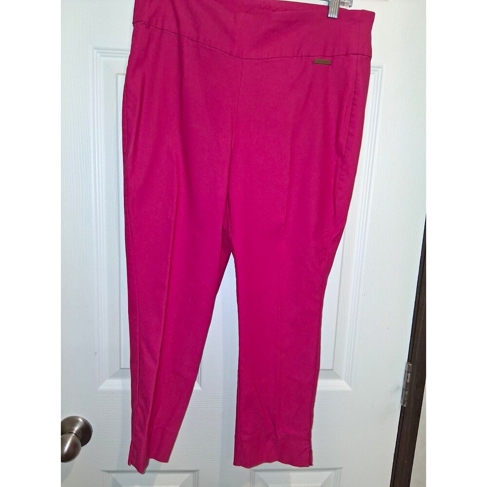 Roz & Ali Women's Dress Pants Solid Pink Flat Front Regular Size 12